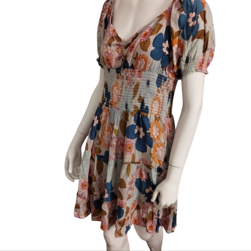 Angie Women's Smocked Babydoll Tiered Cottagecore Boho Whimsical Mini Dress Sz L — image 4 of 8